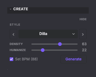 Miditrax Create panel