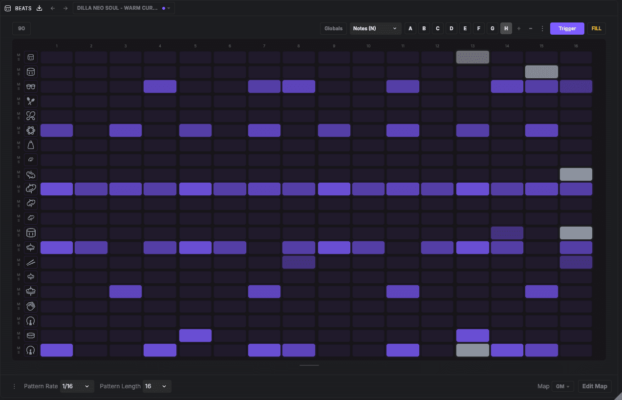 The Miditrax step sequencer grid