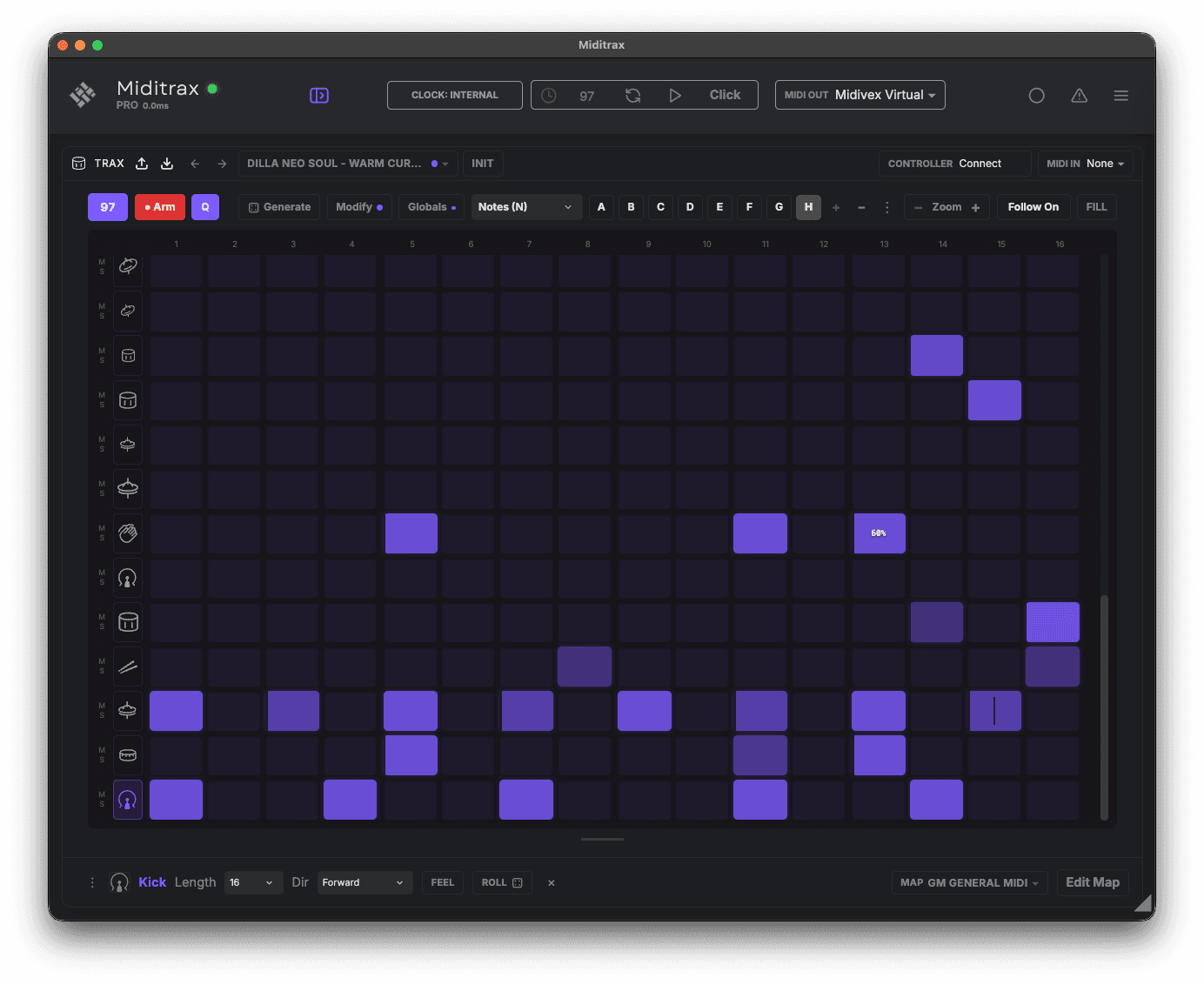 The Miditrax app running a beat