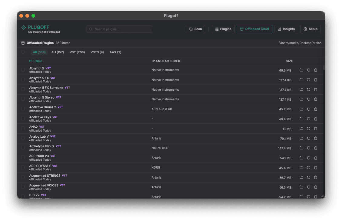 Plugoff offloaded plugins view